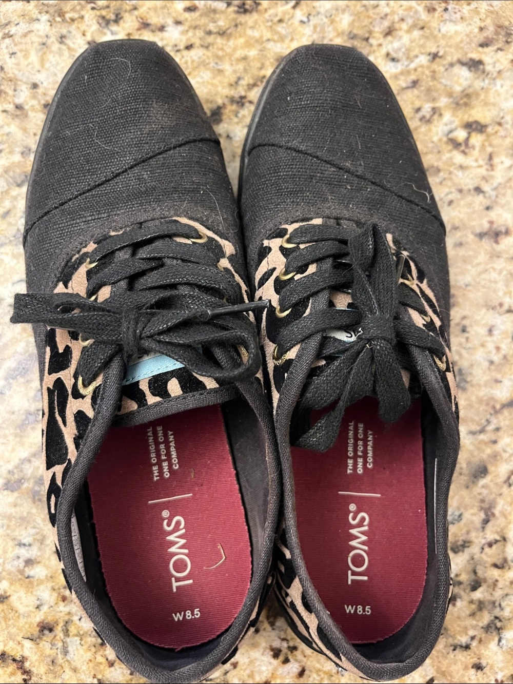 TOMS Women's Black Canvas Sneakers with Leopard Accent
